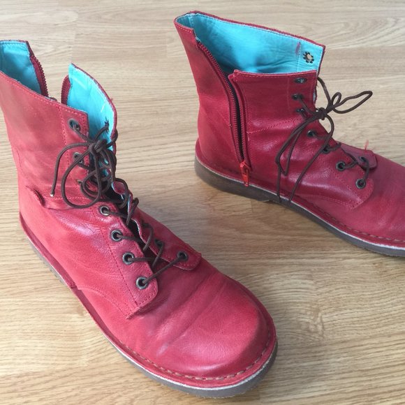 Vintage hand-crafted red+aqua leather desert boots - Picture 1 of 10